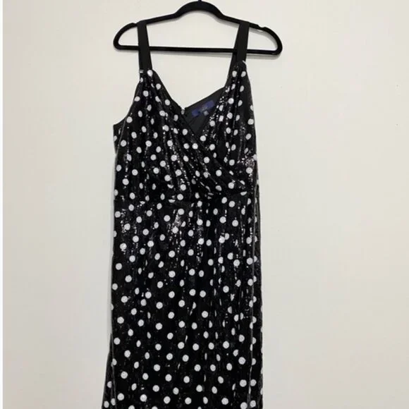 NWOT Rachel Roy Black and White Polka Dot Sequin Faux Wrap Dress Size 18/18W - Picture 5 of 12